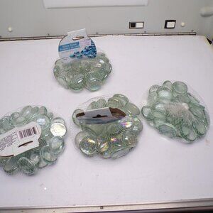Green Glass Gems Decorative Balls Vase Filler Lot 4 Bags Flat Marbles Aquarium